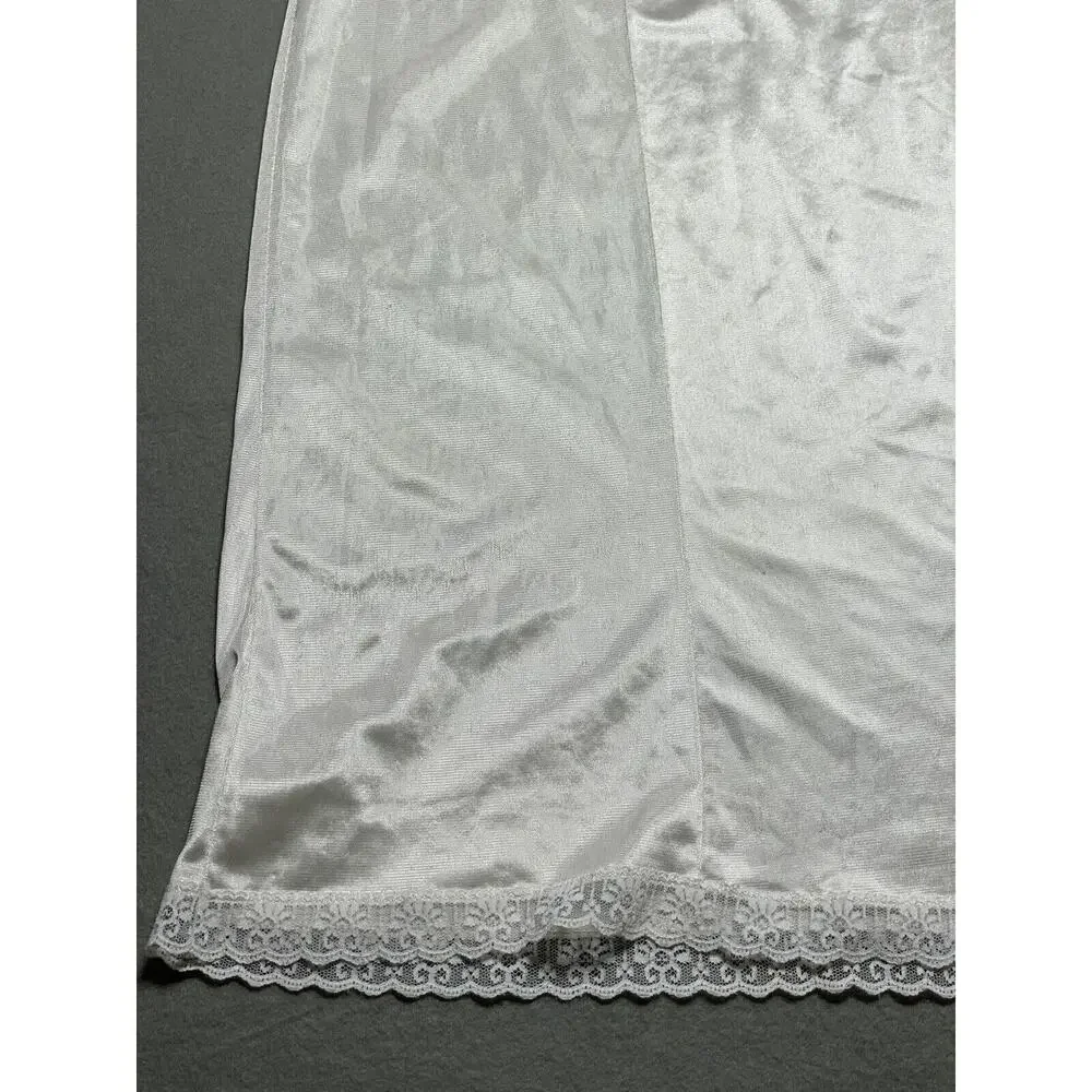 Sears 36 Full Slip Night Dress Vintage Nylon Ivory Lace Adjustable Strap V-neck*